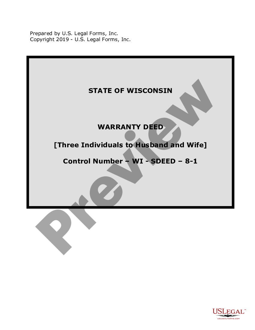 Wisconsin Warranty Deed for Three Individuals to Husband and Wife | US ...