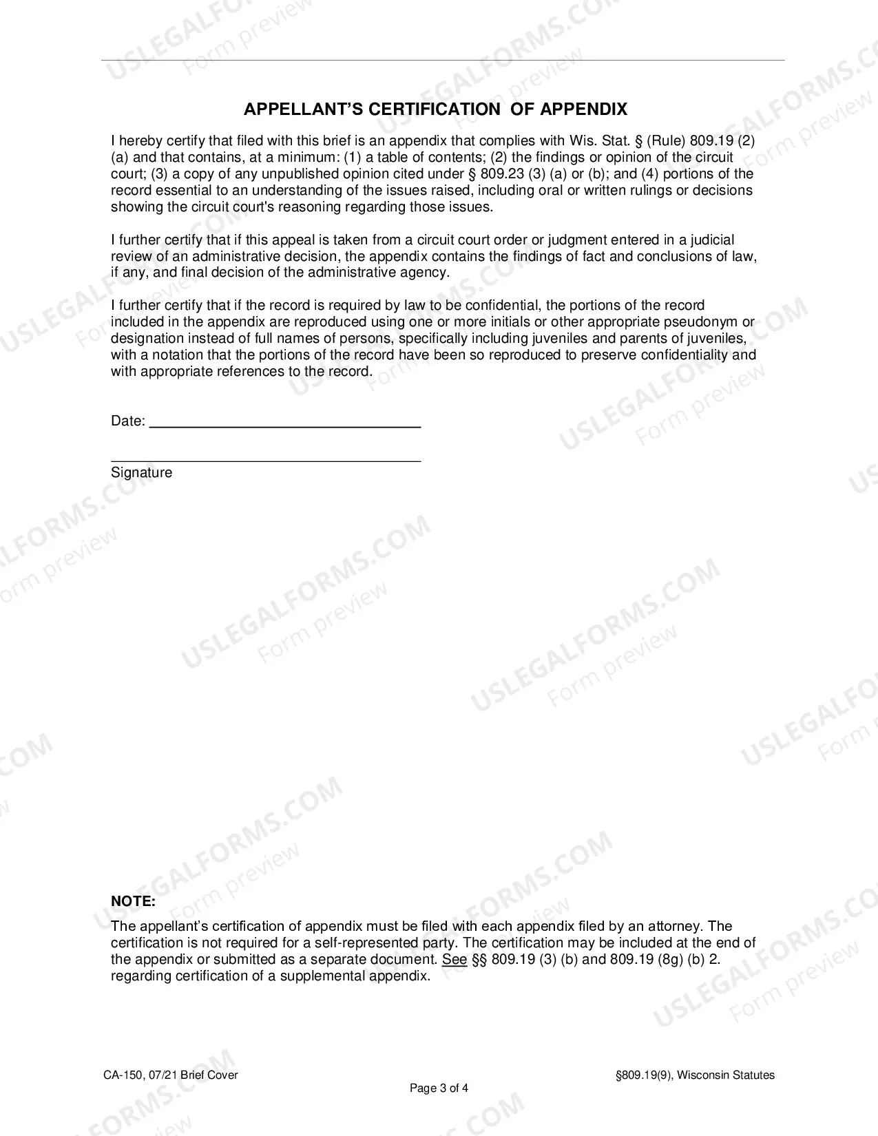 Preview Brief Cover (includes: Certification of Mailing (or Third-Party Commercial Delivery), form and length Certification, Appendix Certification)