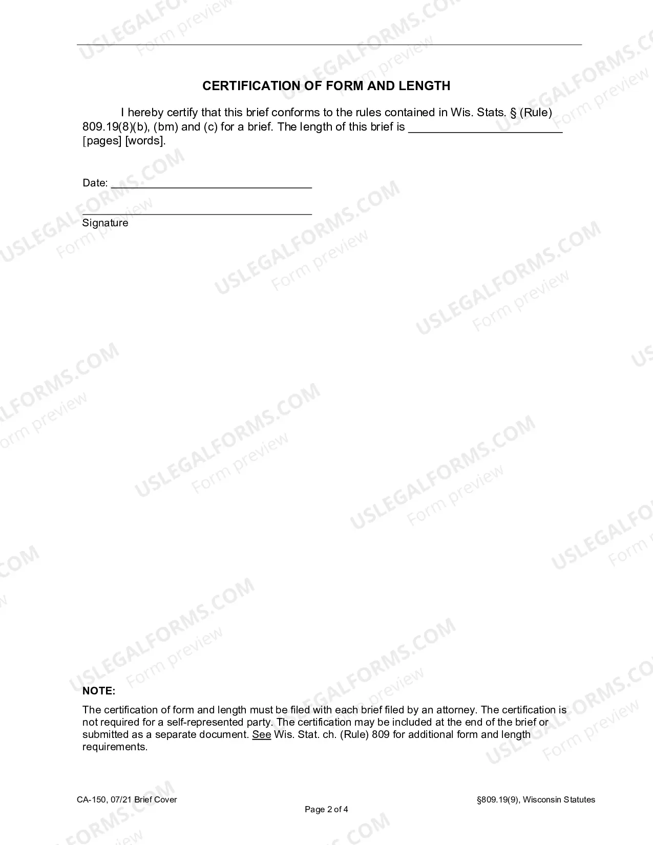 Preview Form And Length Certification (Sample And Form)