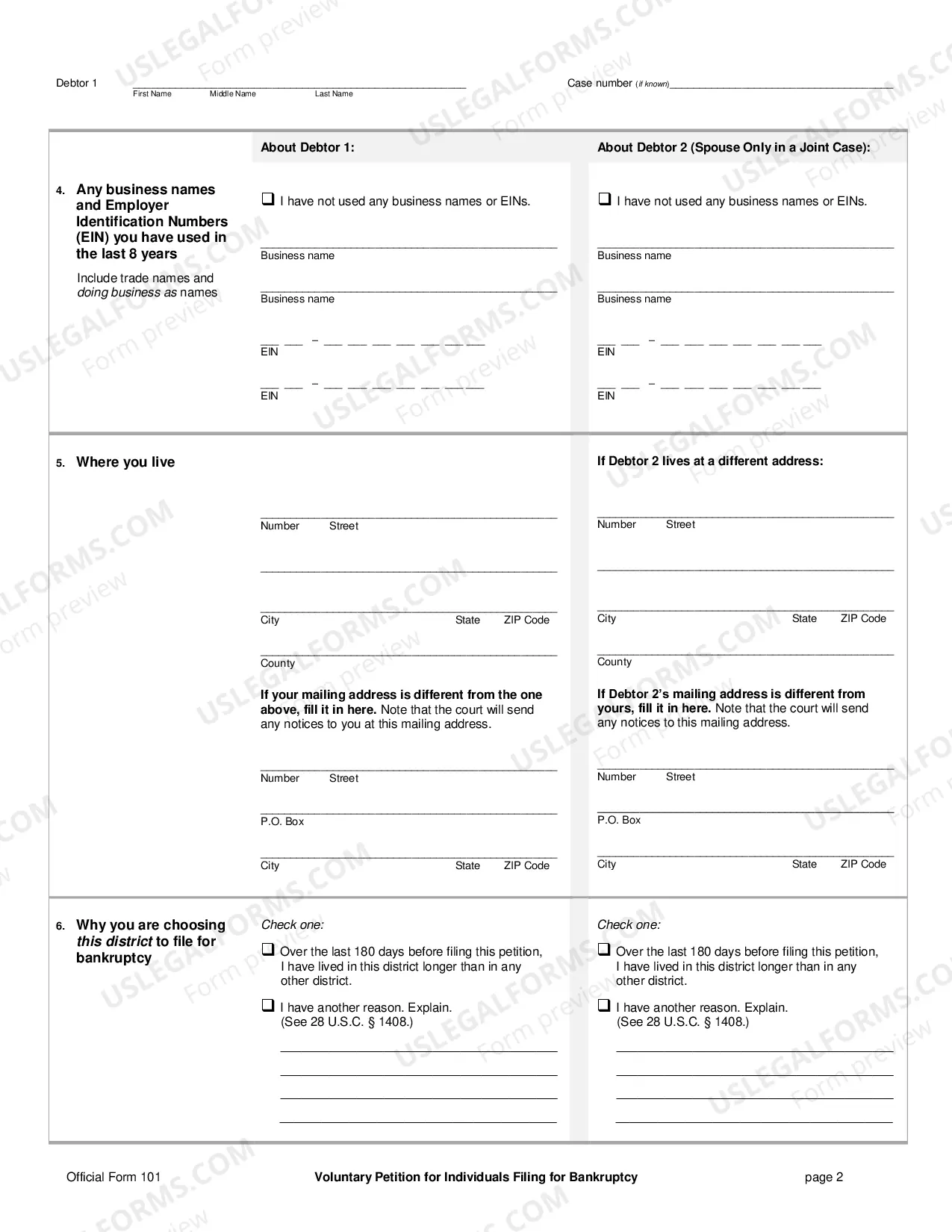 Preview Voluntary Petition for Individuals Filing for Bankruptcy