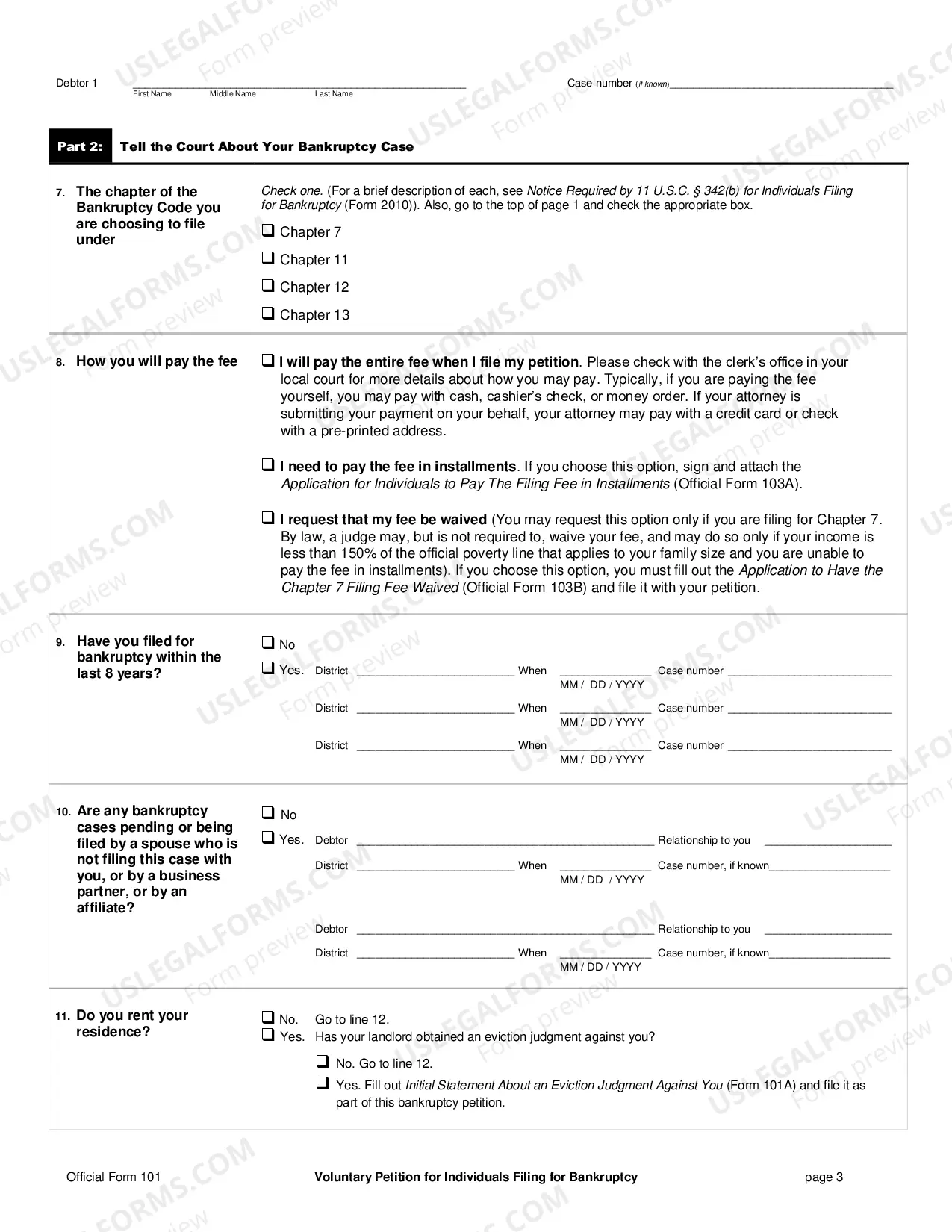 Preview Voluntary Petition for Individuals Filing for Bankruptcy