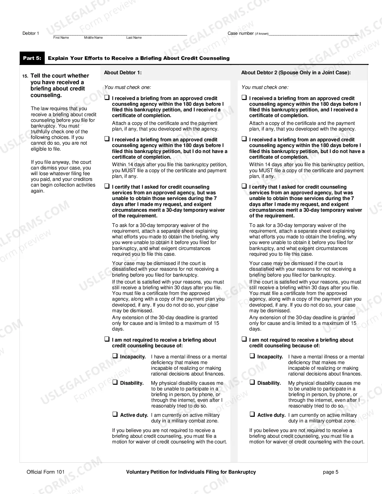 Preview Voluntary Petition for Individuals Filing for Bankruptcy