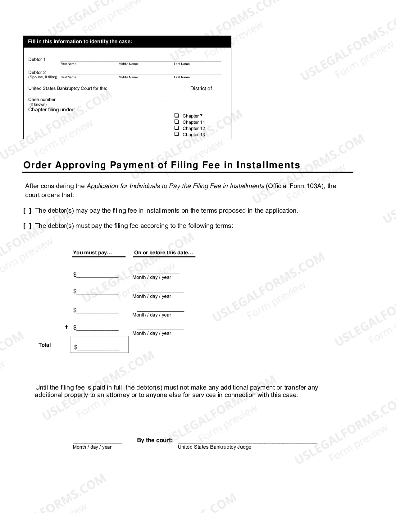 Preview Application for Individuals to Pay the Filing Fee in Installments
