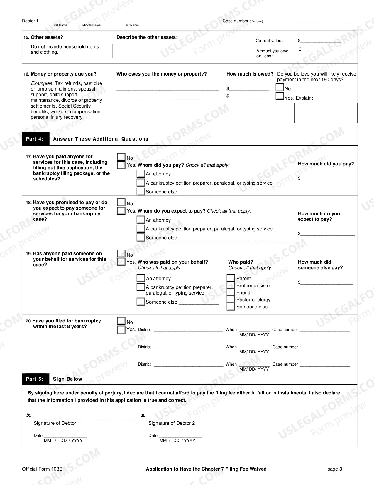 Preview Application to Have the Chapter 7 Filing Fee Waived