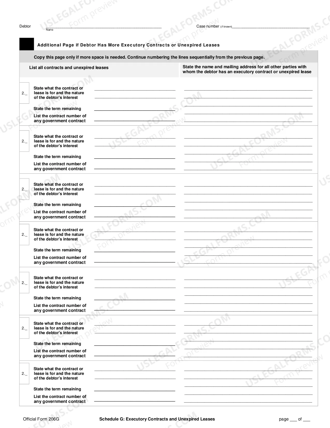 Preview Schedule G: Executory Contracts and Unexpired Leases (non-individuals)