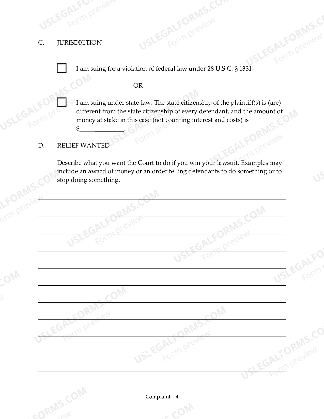 Preview Guide and Complaint for Prisoner Filing Without a Lawyer