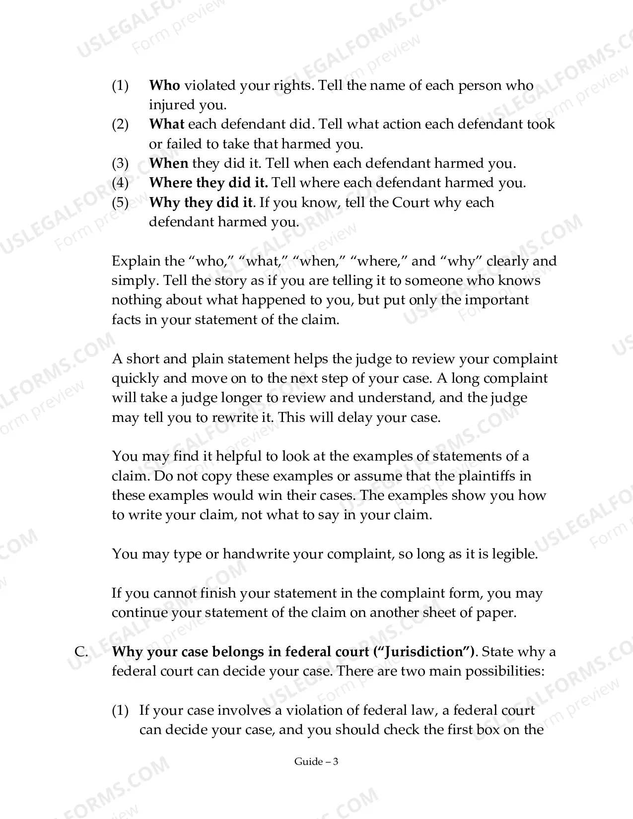 Preview Guide and Complaint for Prisoner Filing Without a Lawyer