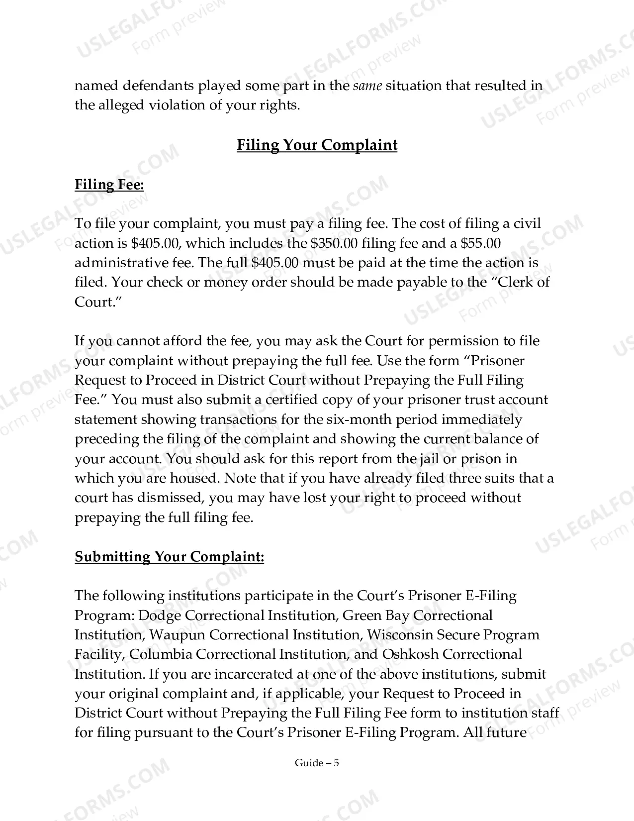 Preview Guide and Complaint for Prisoner Filing Without a Lawyer