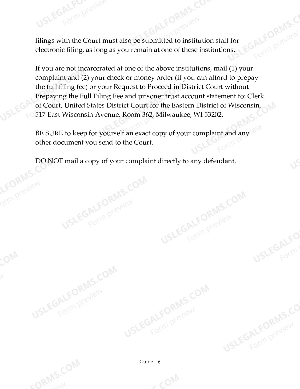 Preview Guide and Complaint for Prisoner Filing Without a Lawyer