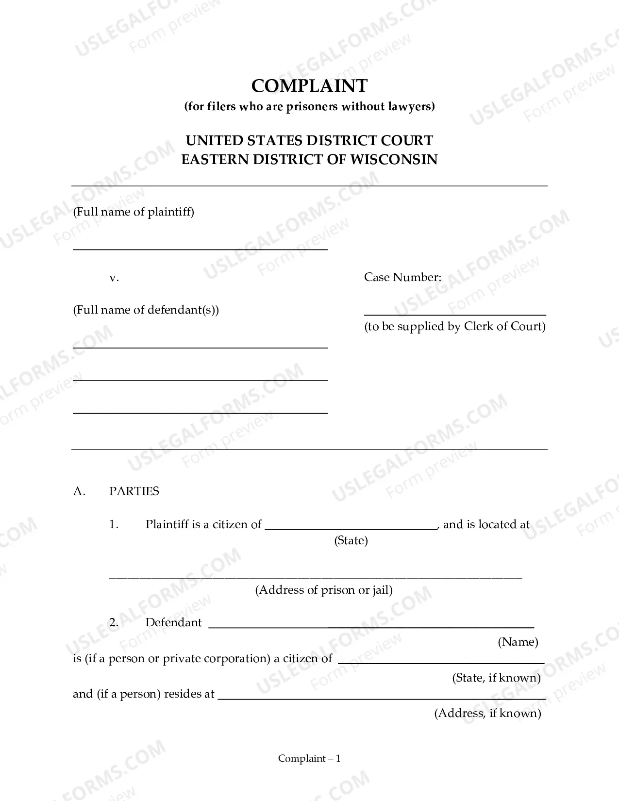 Preview Guide and Complaint for Prisoner Filing Without a Lawyer