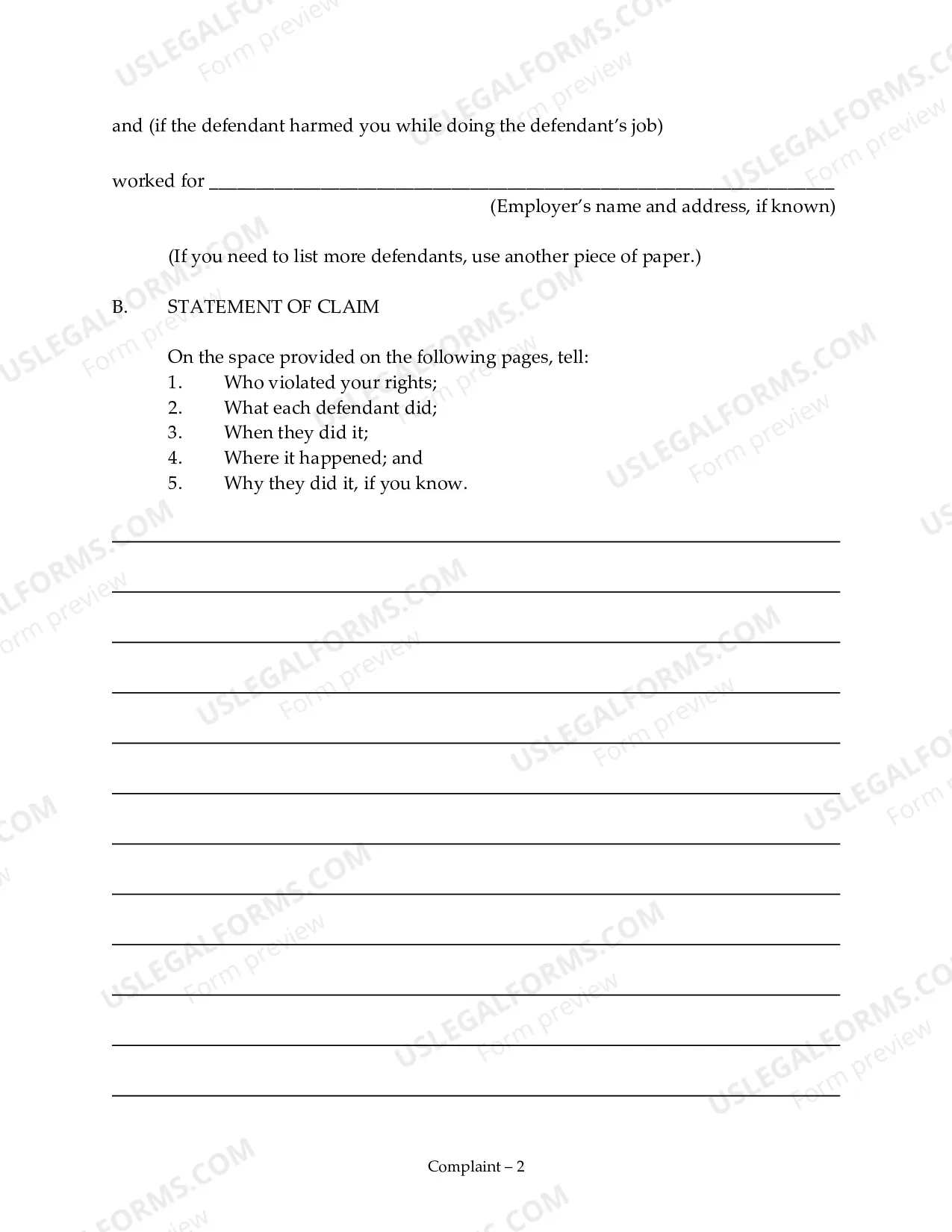Preview Guide and Complaint for Prisoner Filing Without a Lawyer