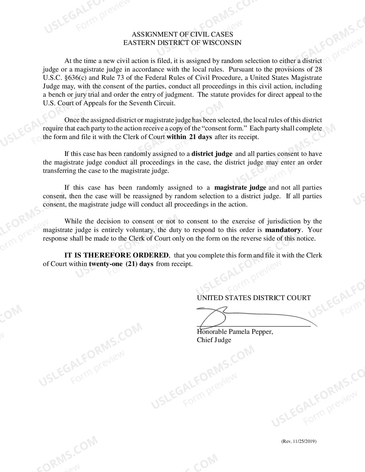 Preview Consent/Refusal to Proceed Before a Magistrate Judge