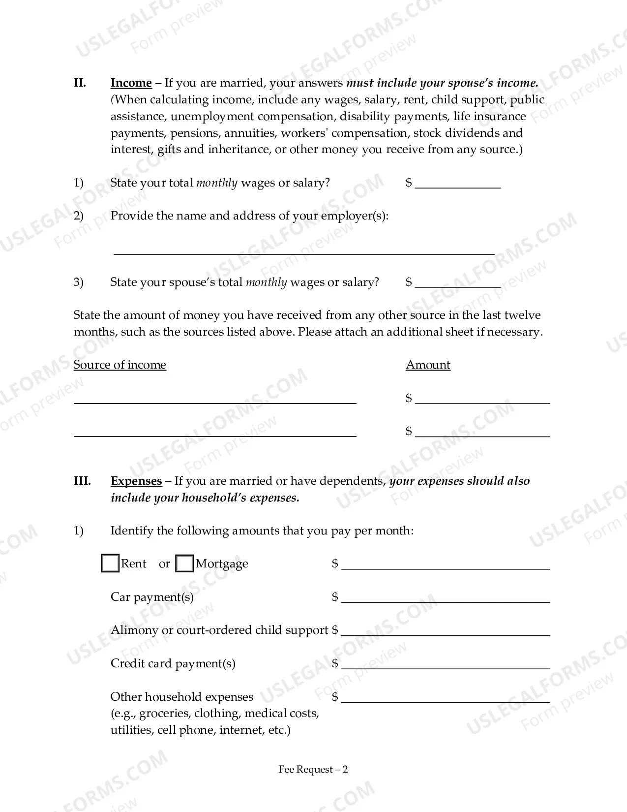 Preview Request to Proceed in District Court without Prepaying the Filing Fee