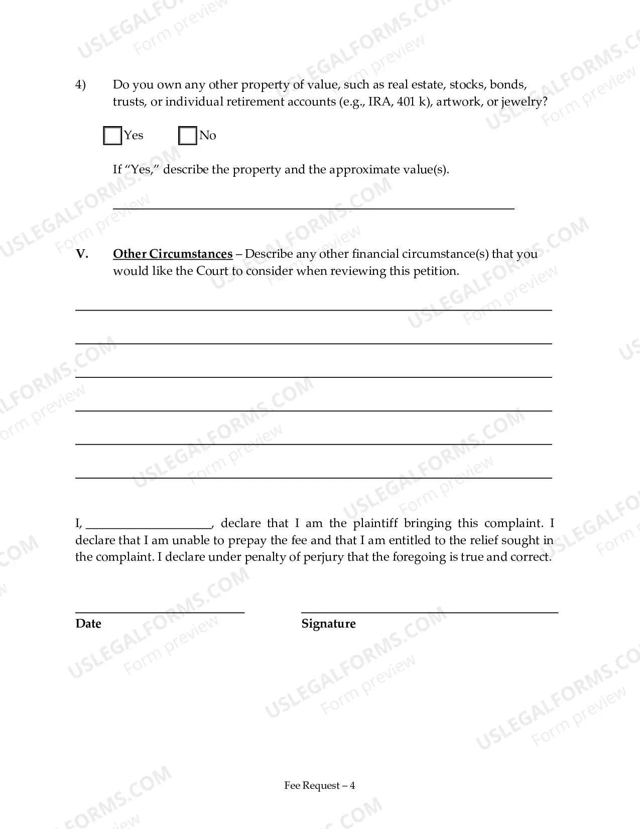 Preview Request to Proceed in District Court without Prepaying the Filing Fee