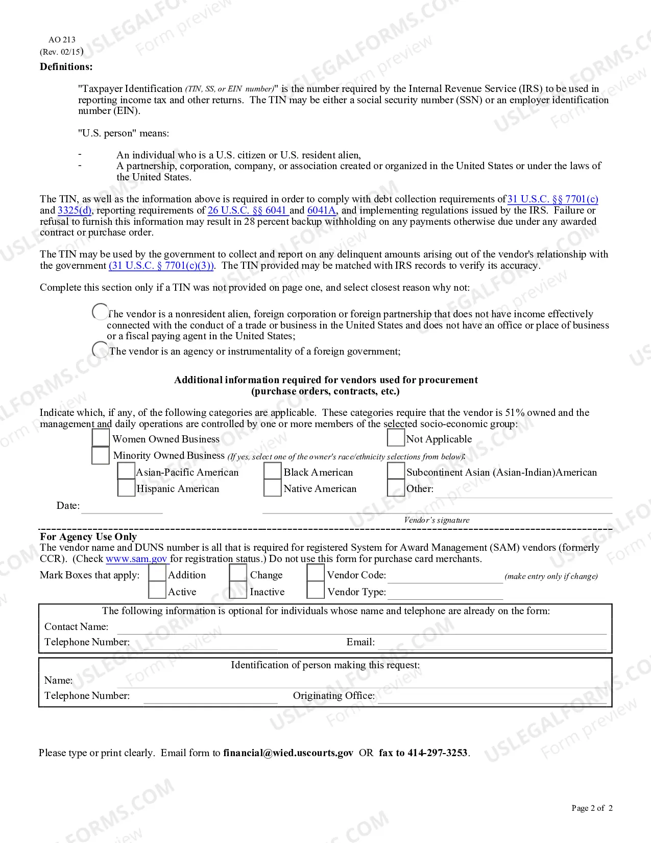 Preview AO 213 Form - Attorney Billing Information