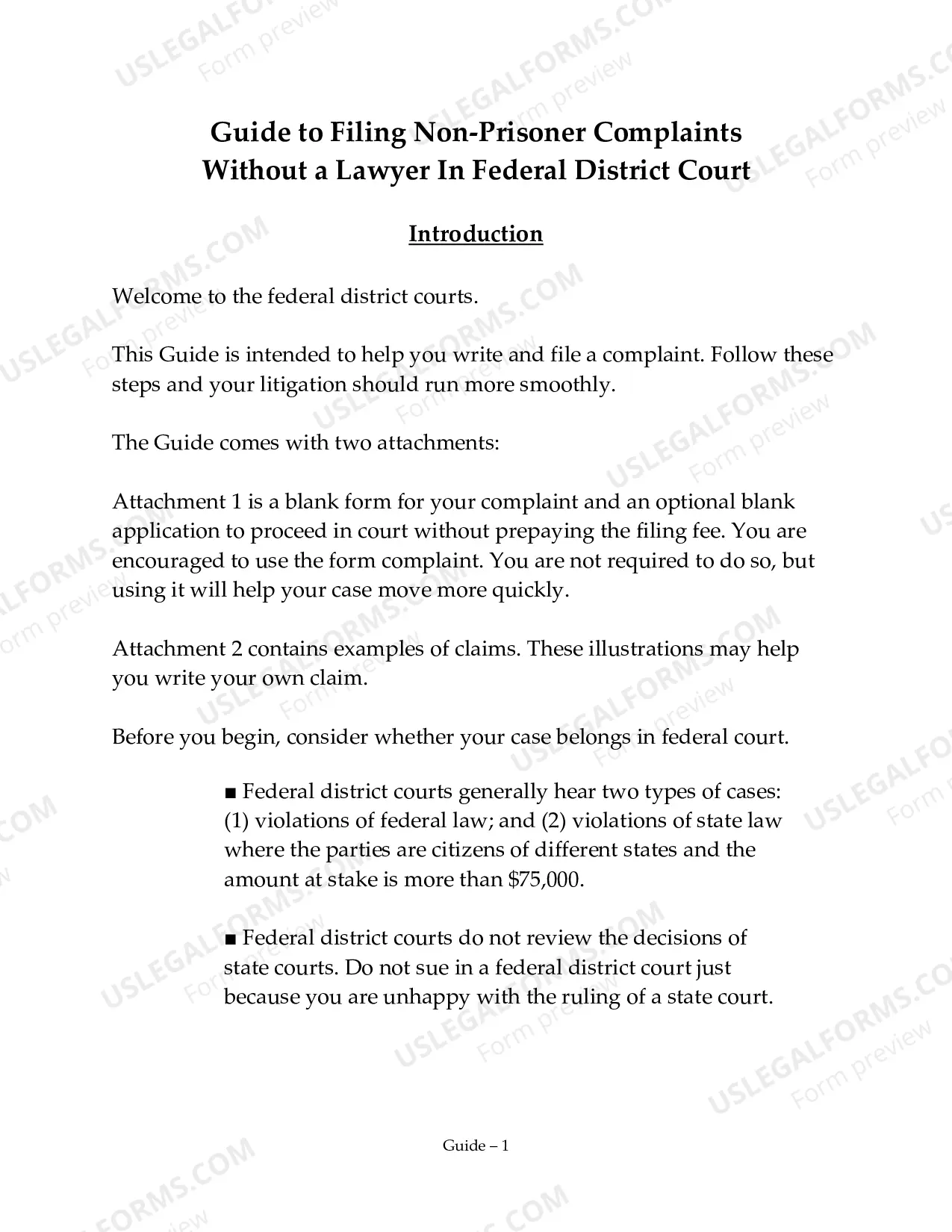 Preview Non-Prisoner Complaint Package
