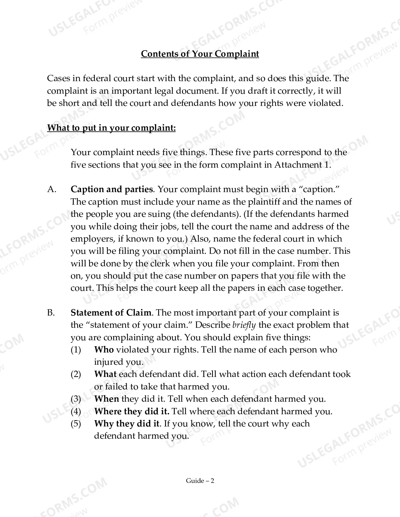Preview Non-Prisoner Complaint Package