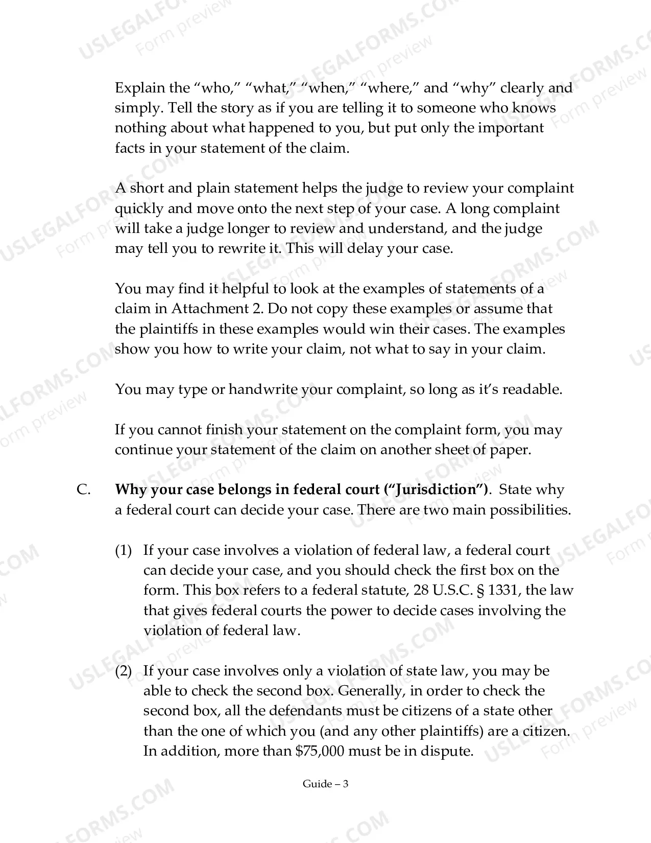 Preview Non-Prisoner Complaint Package
