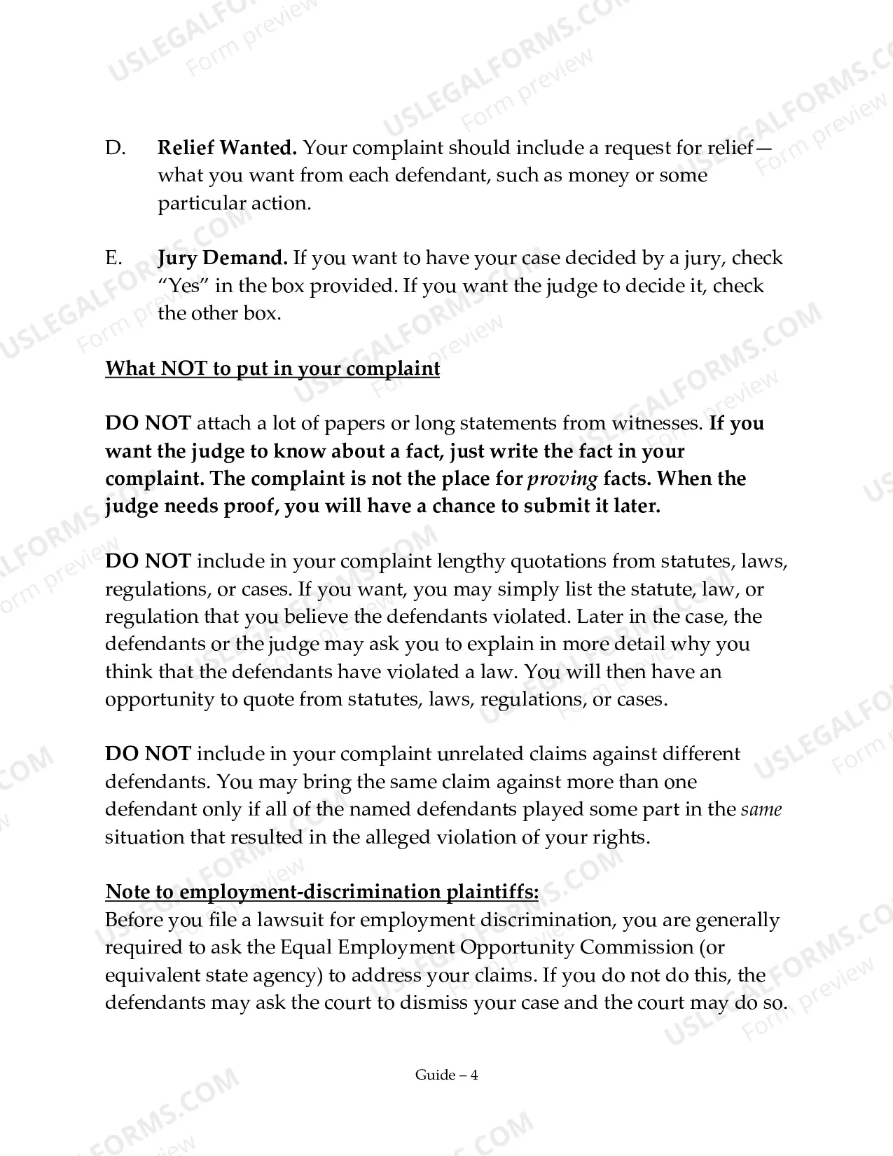 Preview Non-Prisoner Complaint Package