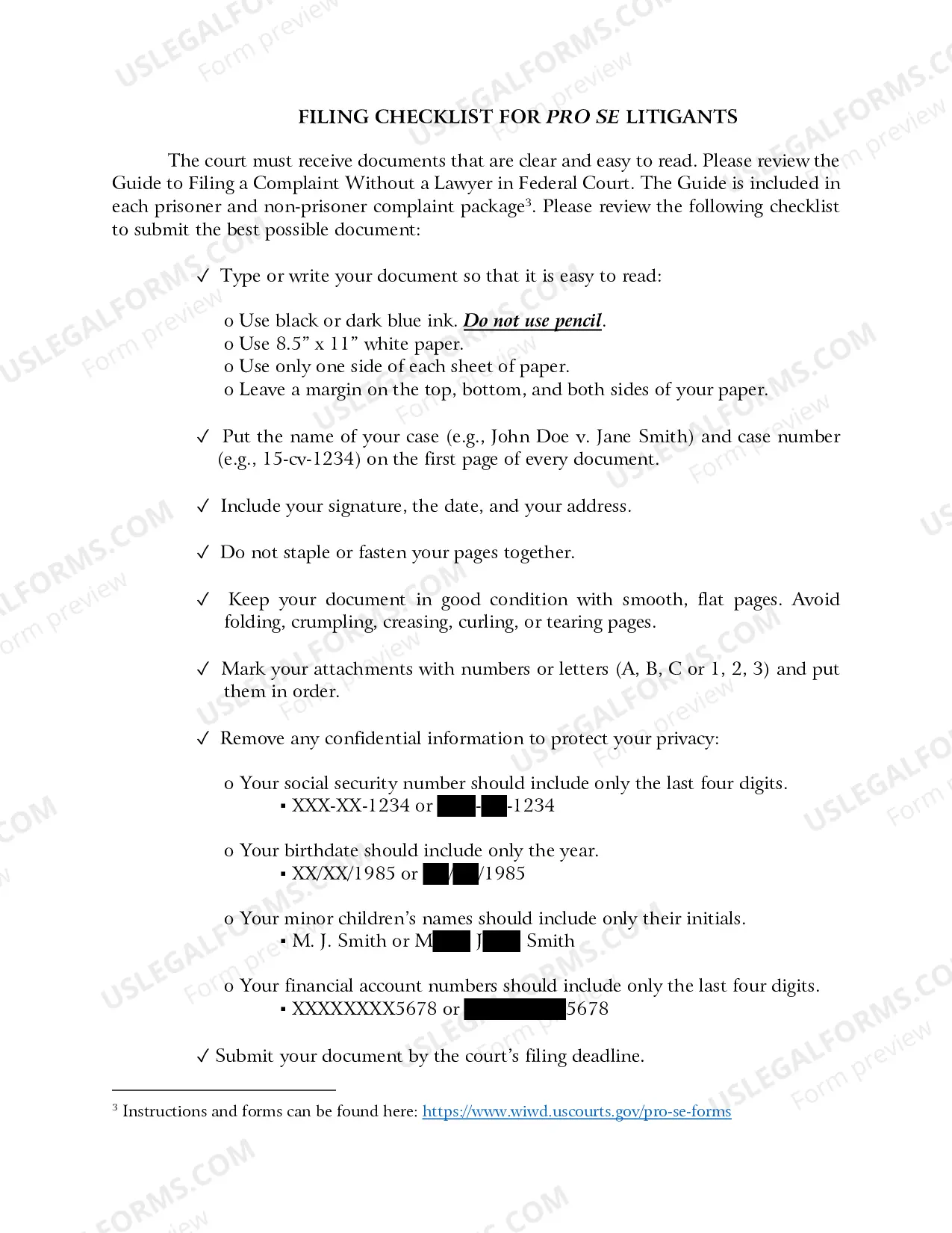 Preview Prisoner Complaint Package