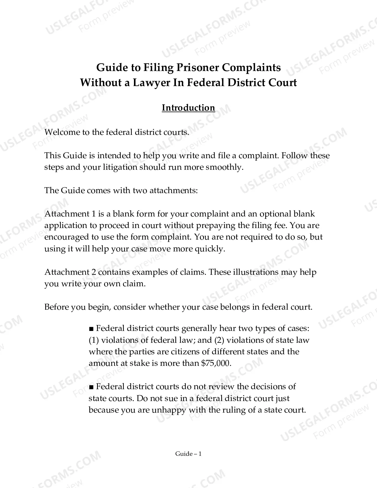 Preview Prisoner Complaint Package