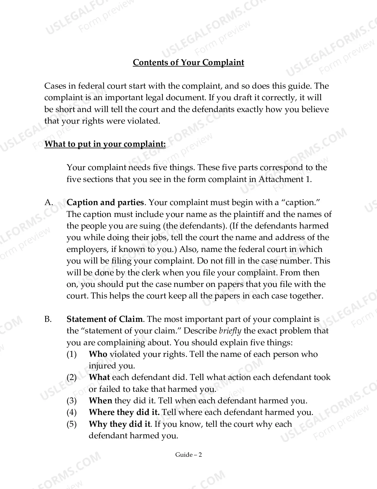 Preview Prisoner Complaint Package