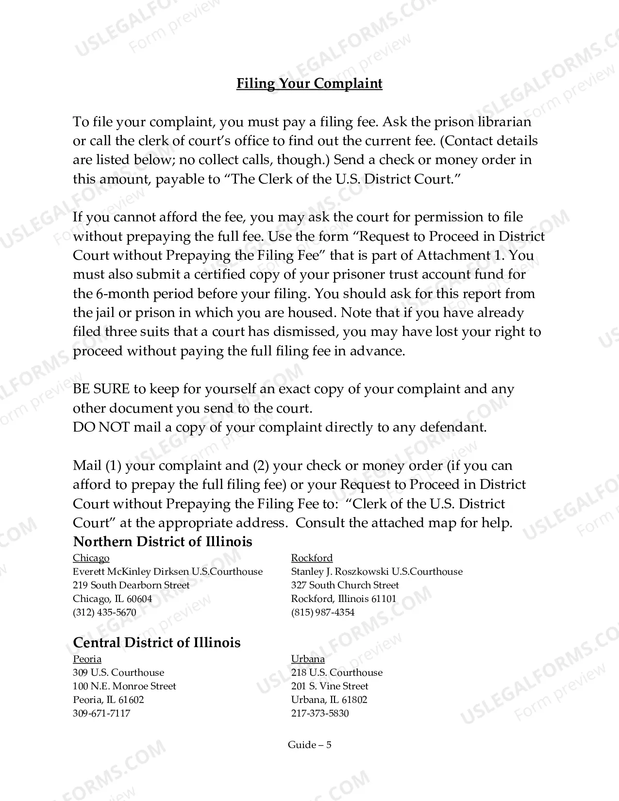 Preview Prisoner Complaint Package