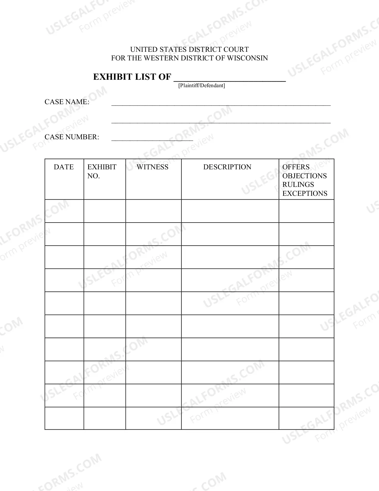 Preview Exhibit List and Procedure for Pro Se Litigants