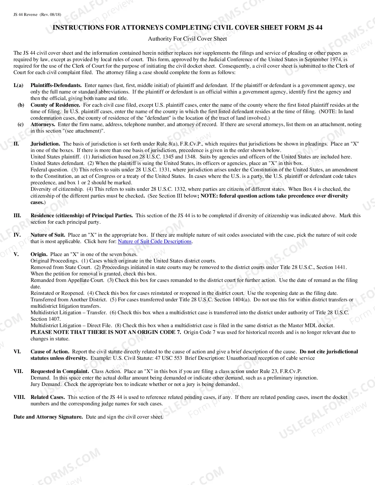 Preview JS-44 Civil Cover Sheet