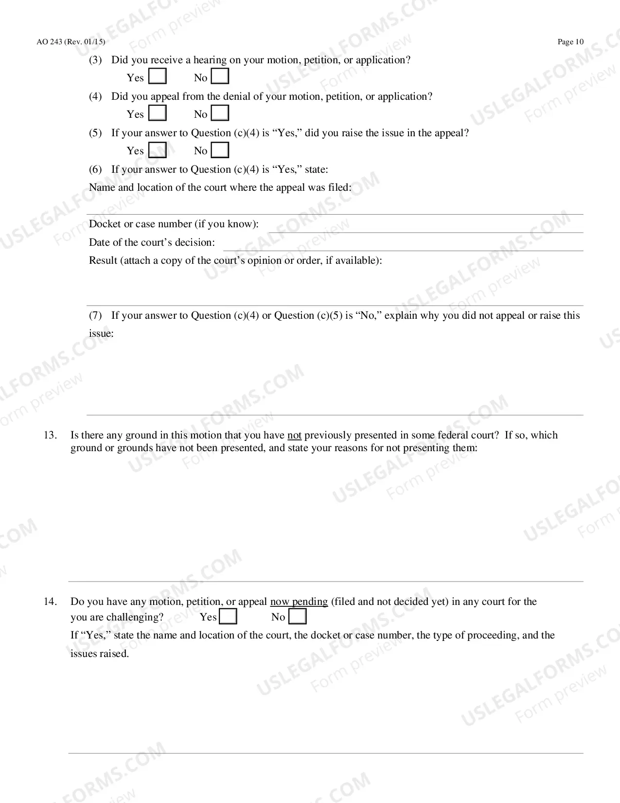 Preview Motion Under 28 U.S.C. Sec. 2255 to Vacate, Set Aside or Correct a Sentence by a Person in Federal Custody - AO 243