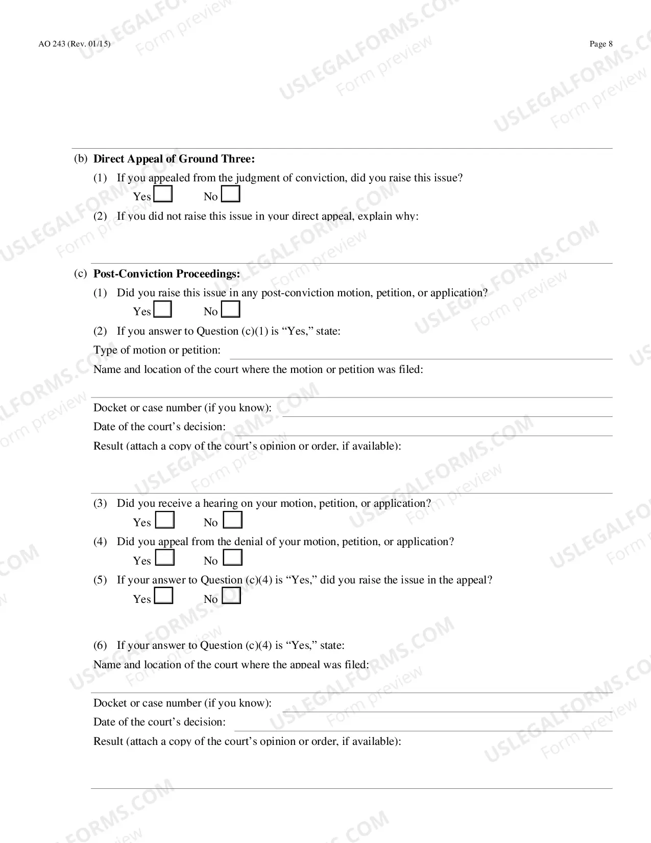 Preview Motion Under 28 U.S.C. Sec. 2255 to Vacate, Set Aside or Correct a Sentence by a Person in Federal Custody - AO 243