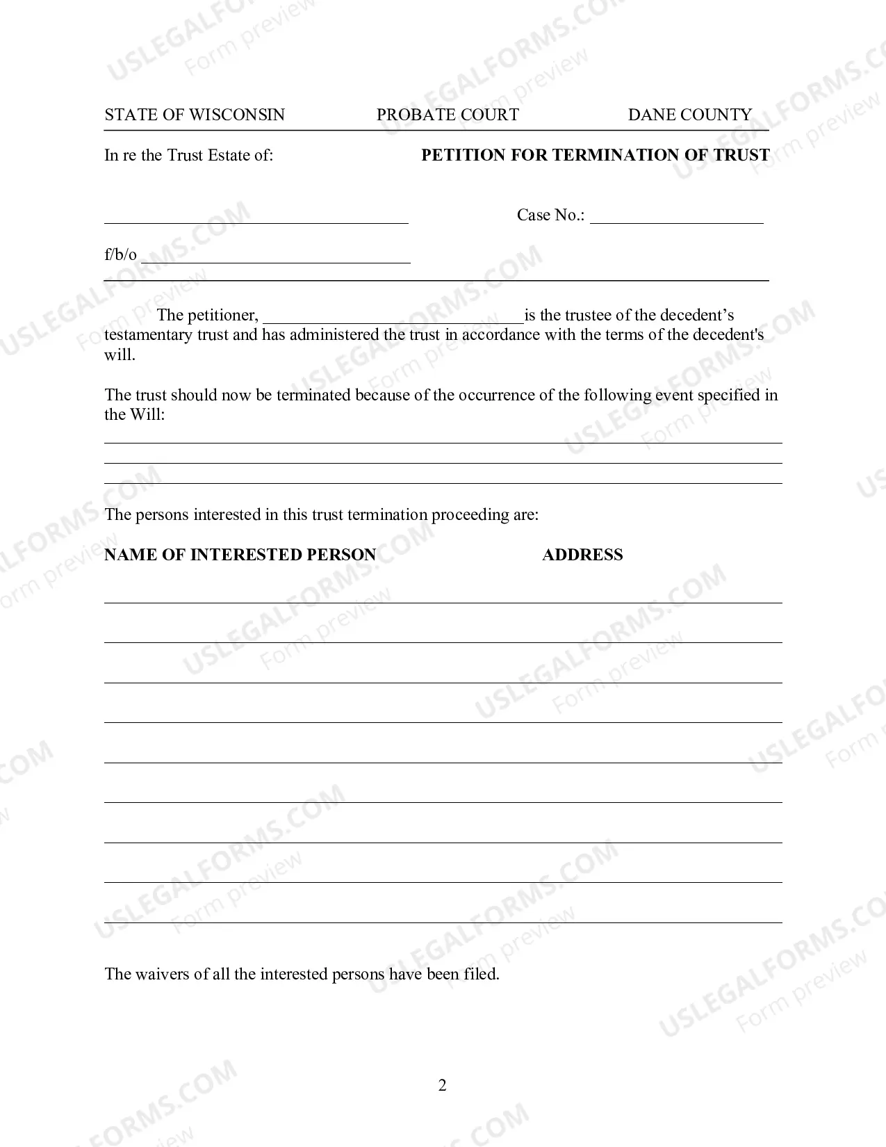 Preview Trust Termination Packet