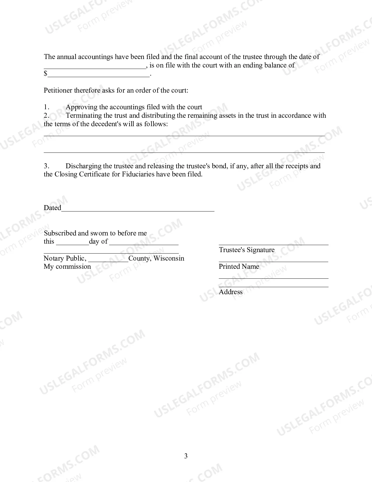 Preview Trust Termination Packet