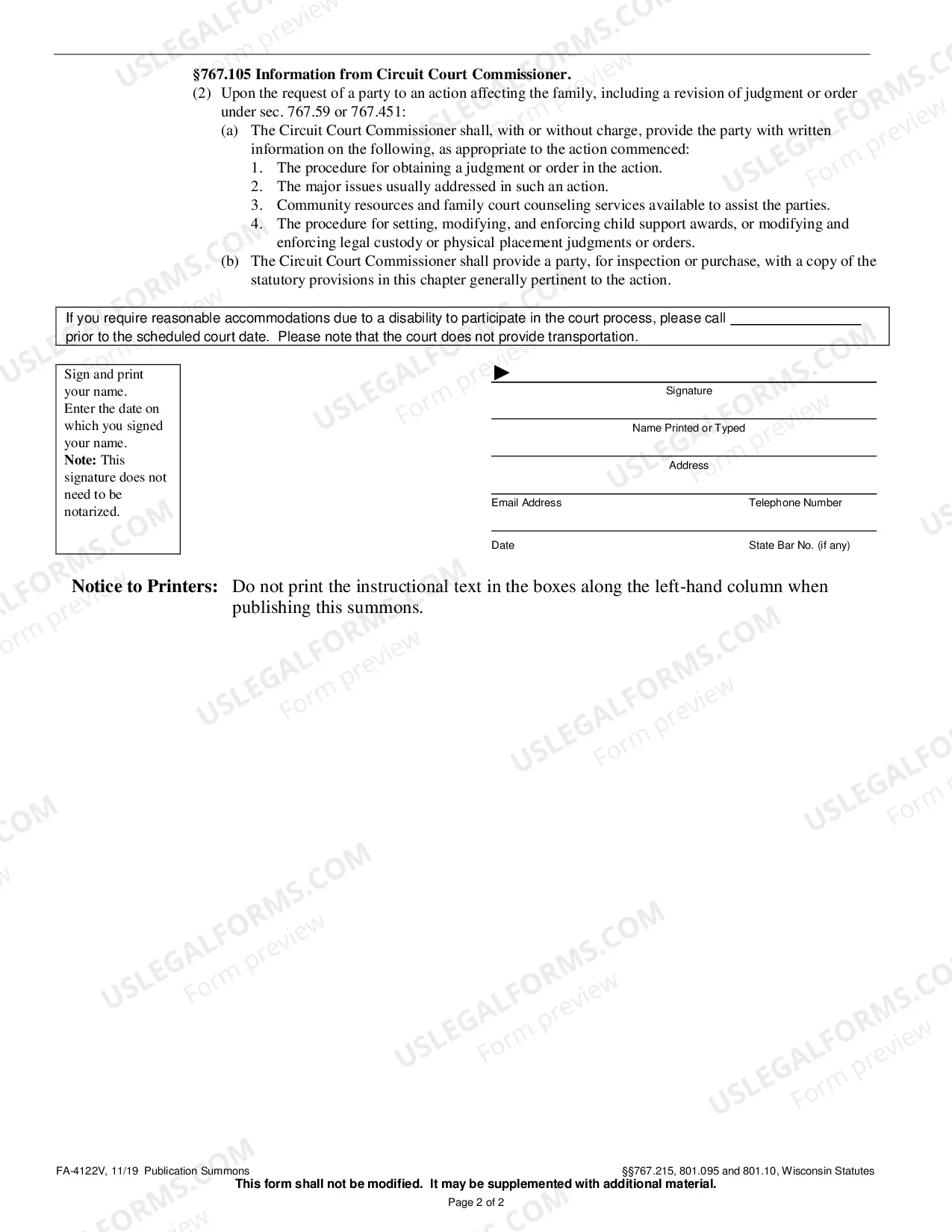 Preview FA-4122V Publication Summons