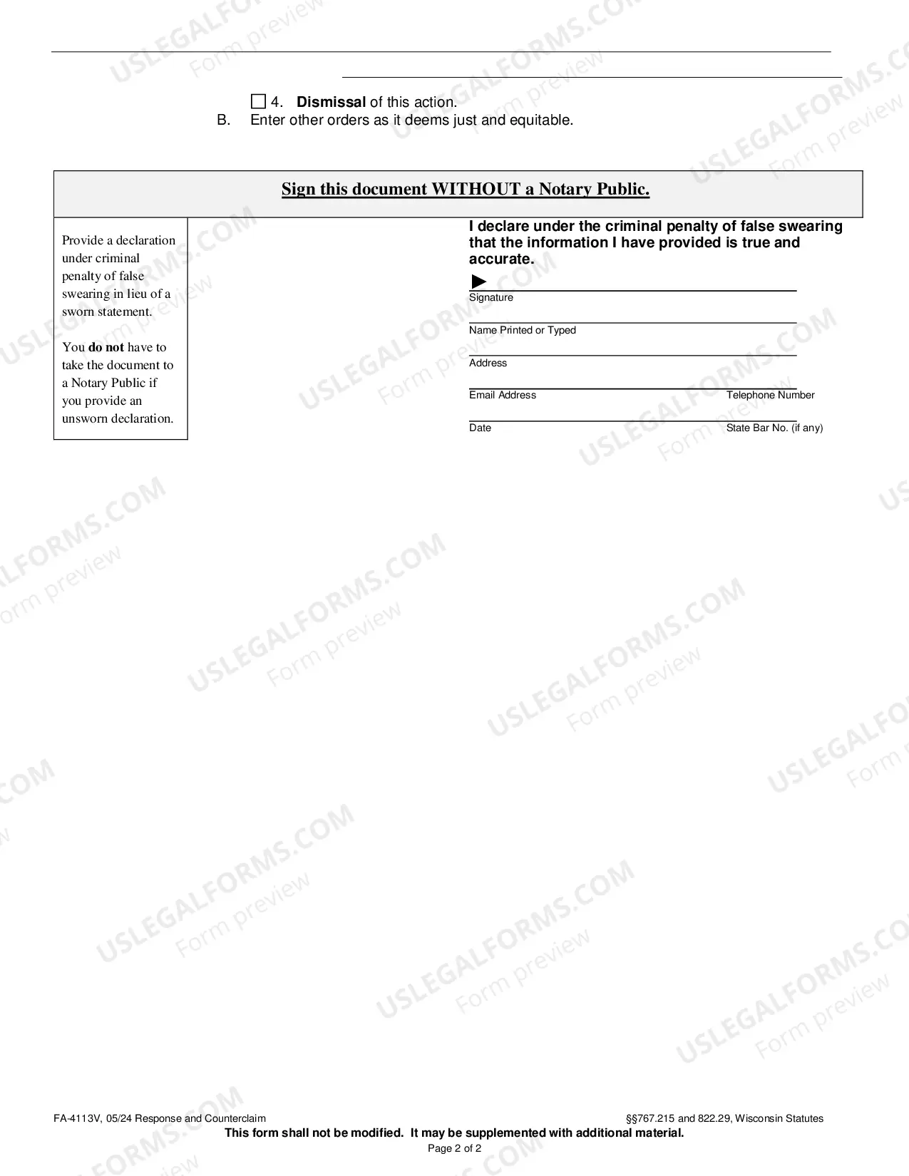 Preview FA-4113V Response & Counterclaim