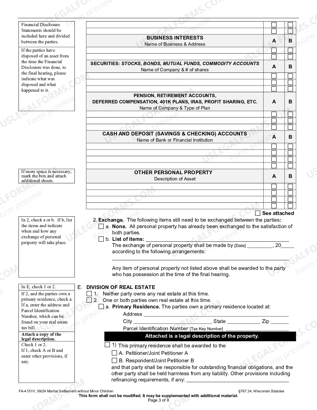 Preview FA-4151V Marital Settlement Agreement (Without Minor Children)