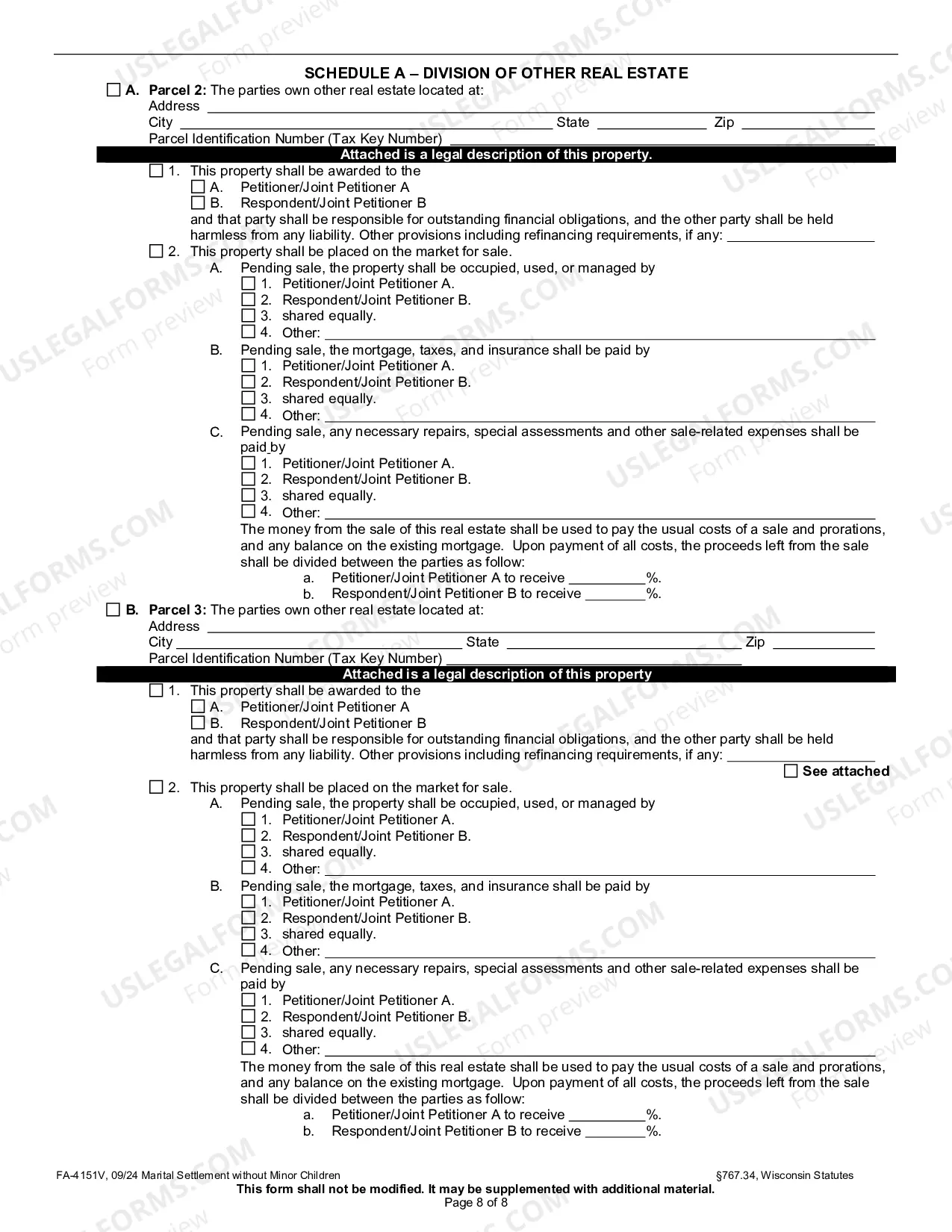 Preview FA-4151V Marital Settlement Agreement (Without Minor Children)