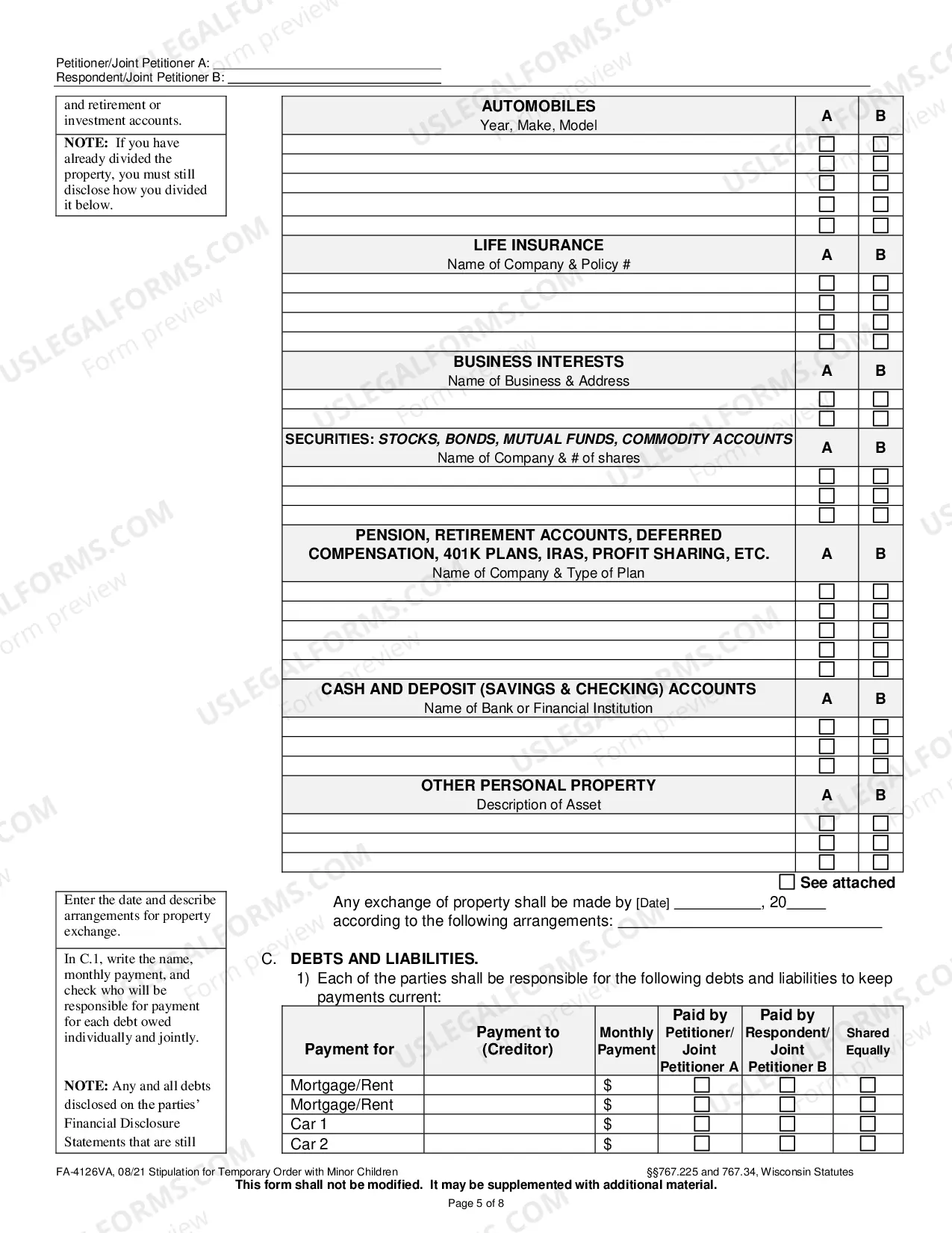 Preview FA-4126VAStipulation for Temporary Order With Minor Children