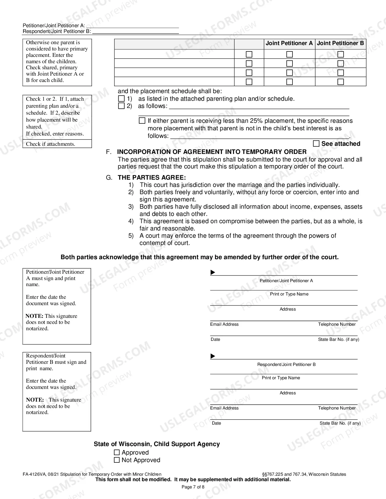 Preview FA-4126VAStipulation for Temporary Order With Minor Children
