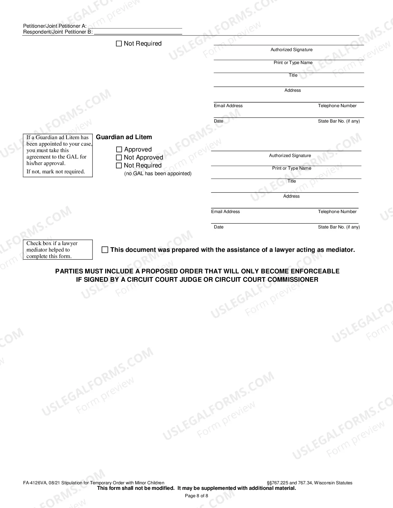 Preview FA-4126VAStipulation for Temporary Order With Minor Children
