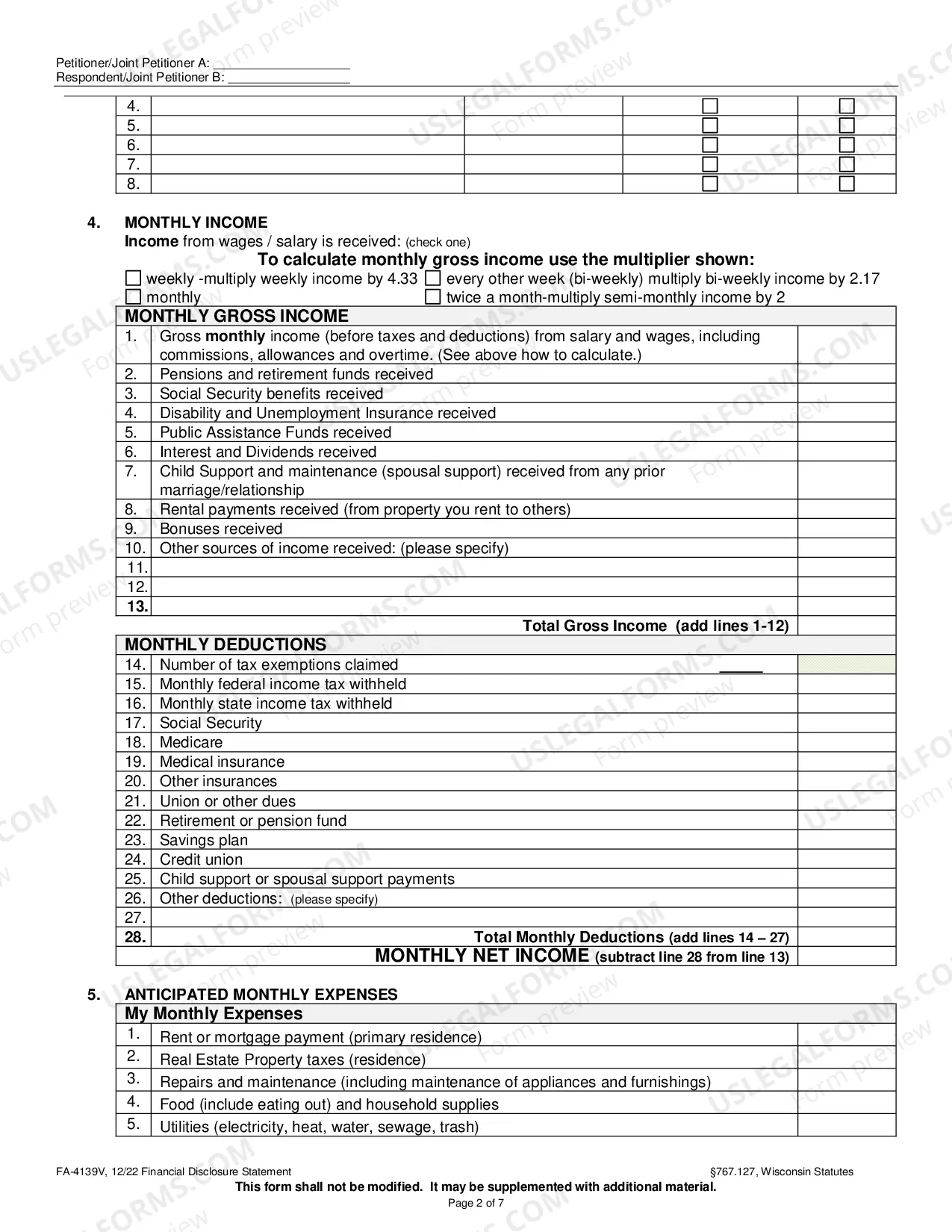 Preview FA-4139V Financial Disclosure Statement