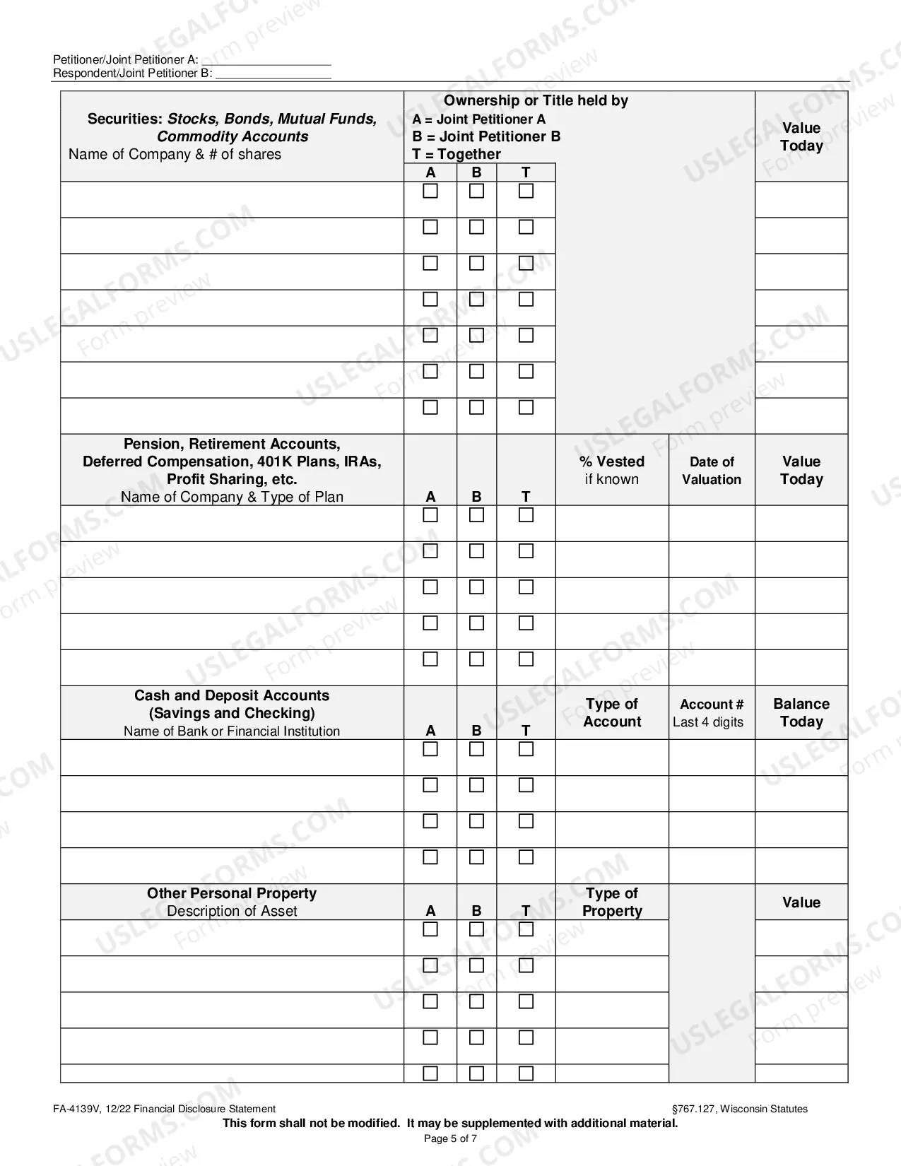 Preview FA-4139V Financial Disclosure Statement