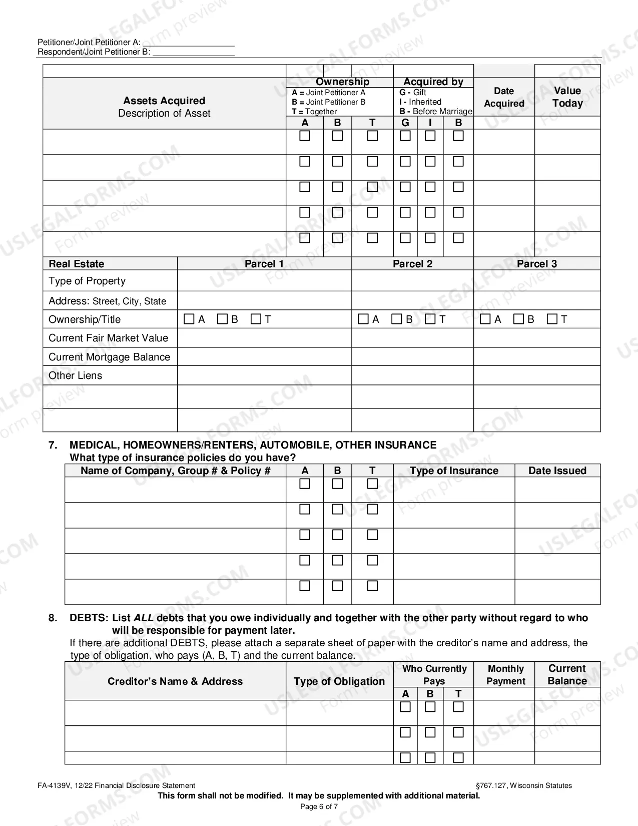 Preview FA-4139V Financial Disclosure Statement