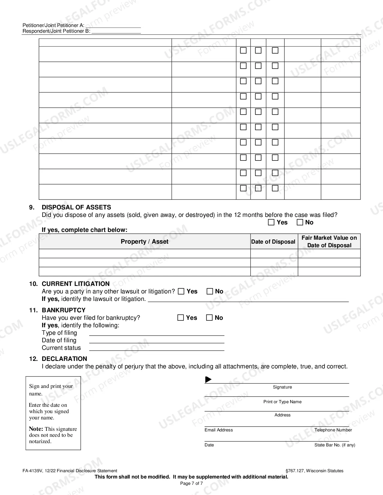 Preview FA-4139V Financial Disclosure Statement