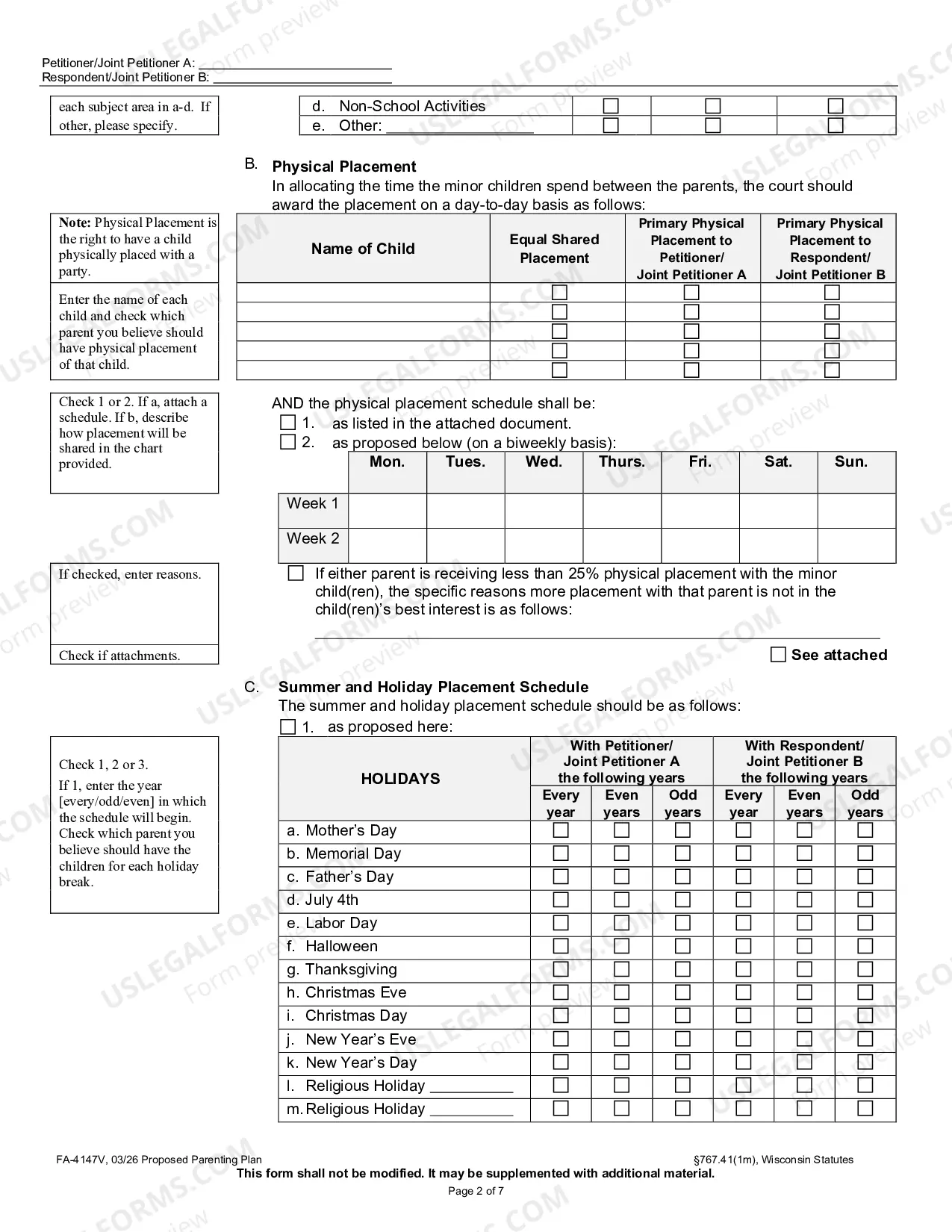 Preview FA-4147V Proposed Parenting Plan
