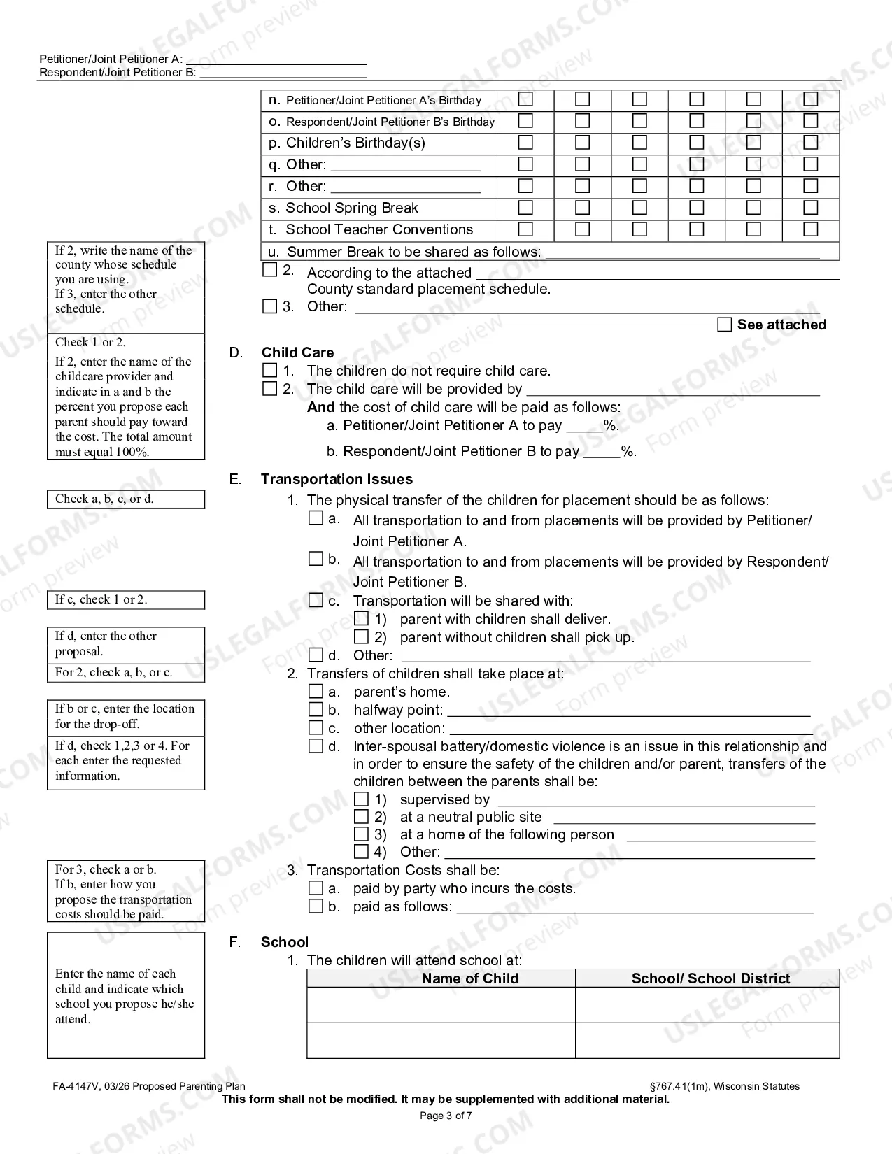 Preview FA-4147V Proposed Parenting Plan