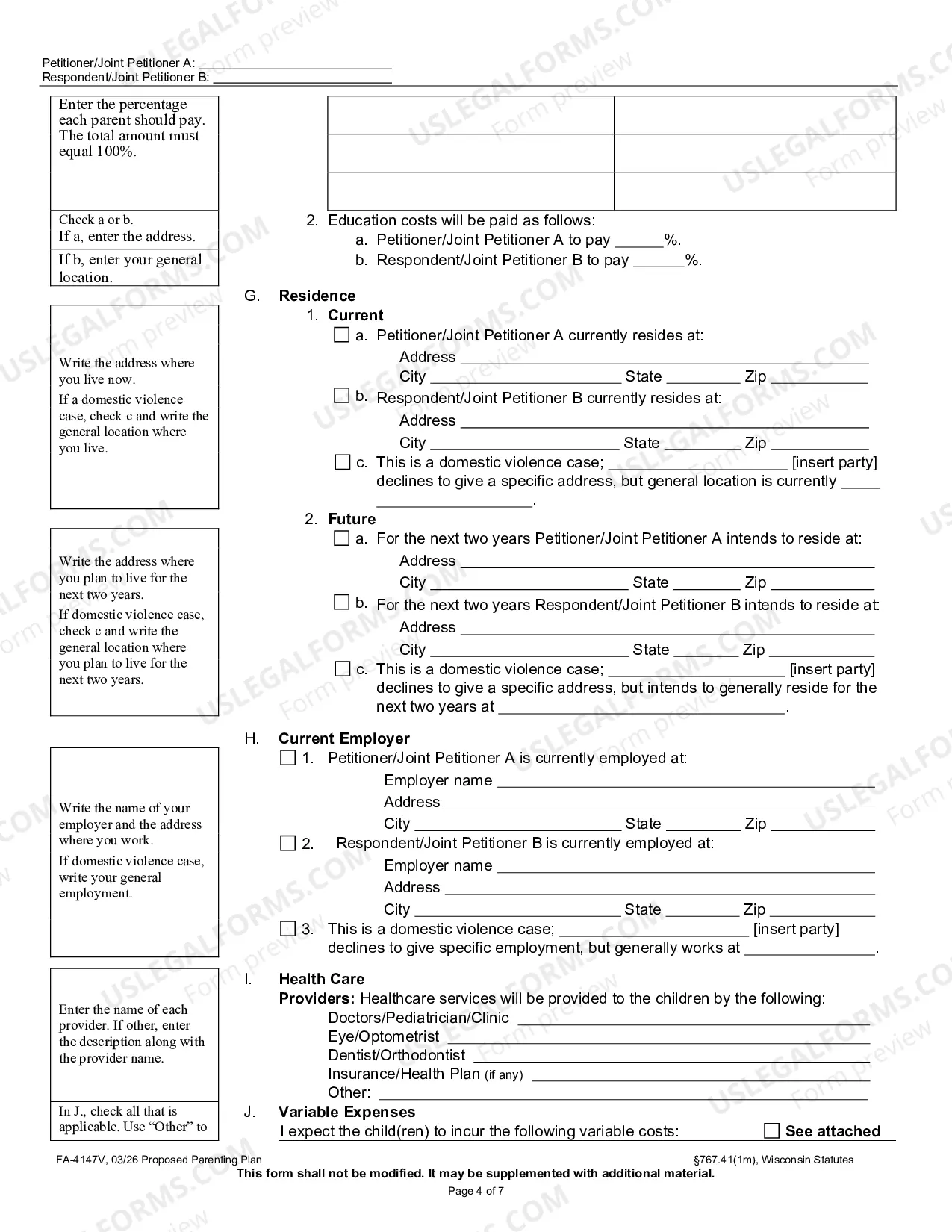 Preview FA-4147V Proposed Parenting Plan