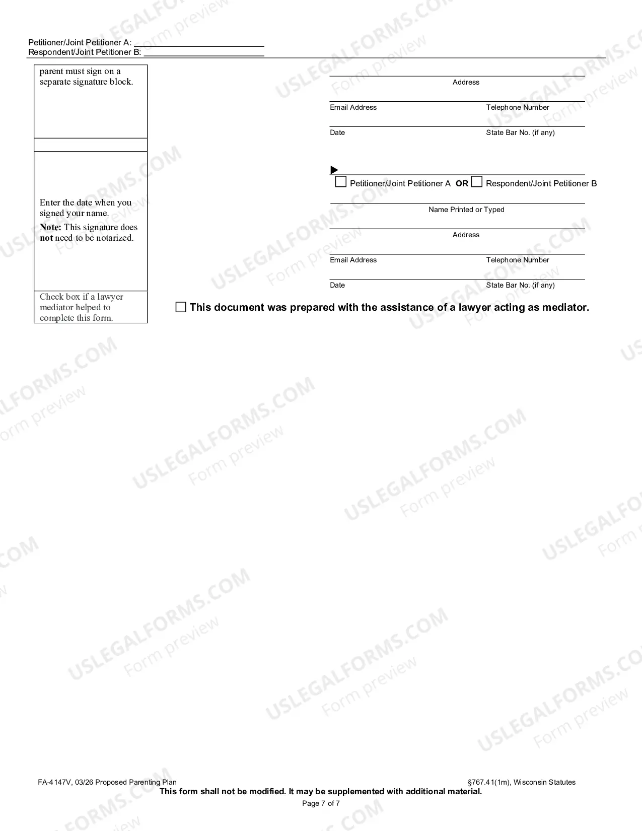 Preview FA-4147V Proposed Parenting Plan