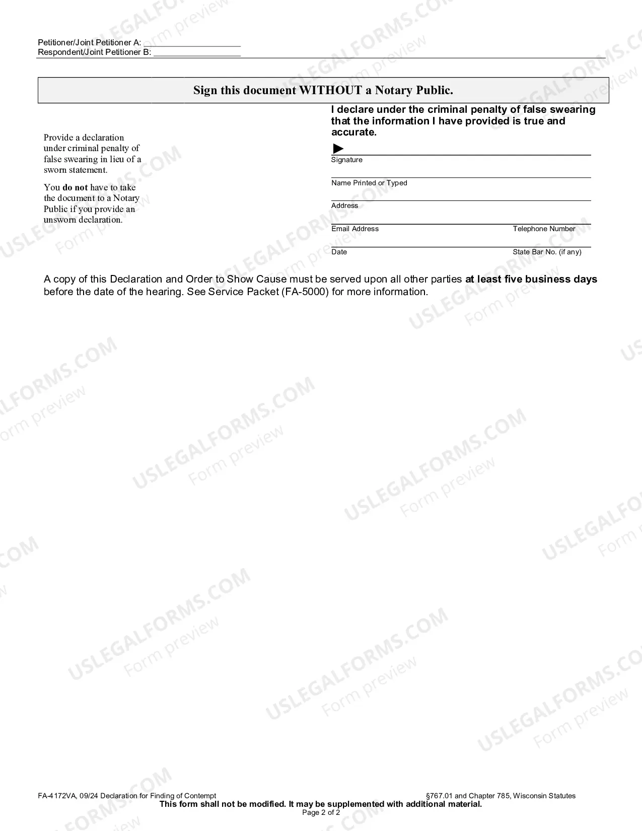 Preview FA-4172VA Affidavit for Finding of Contempt