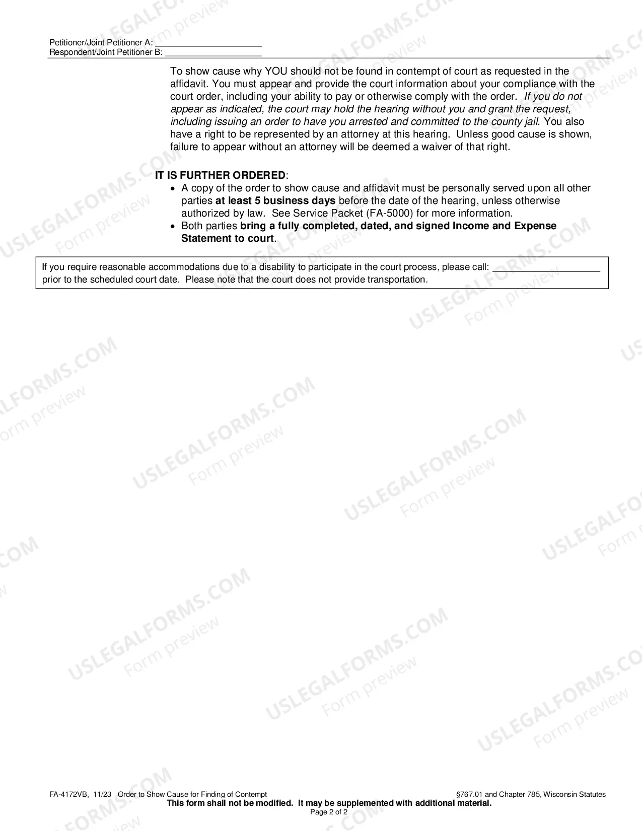 Preview FA-4172VB Order to Show Cause for Finding of Contempt